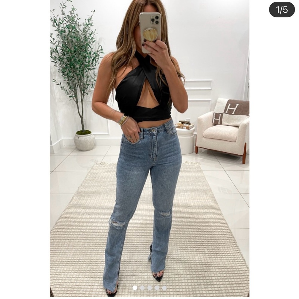 Black Silk Wrap Top